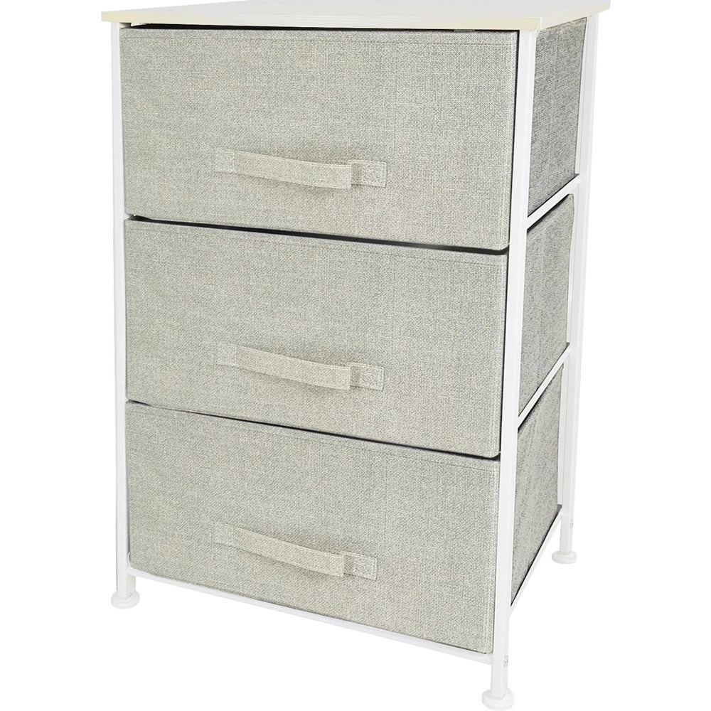 Trade Shop - Mobiletto Multiuso Con 3 Cassetti In Tessuto Beige Design Salvaspazio Casa H73x45x30cm -