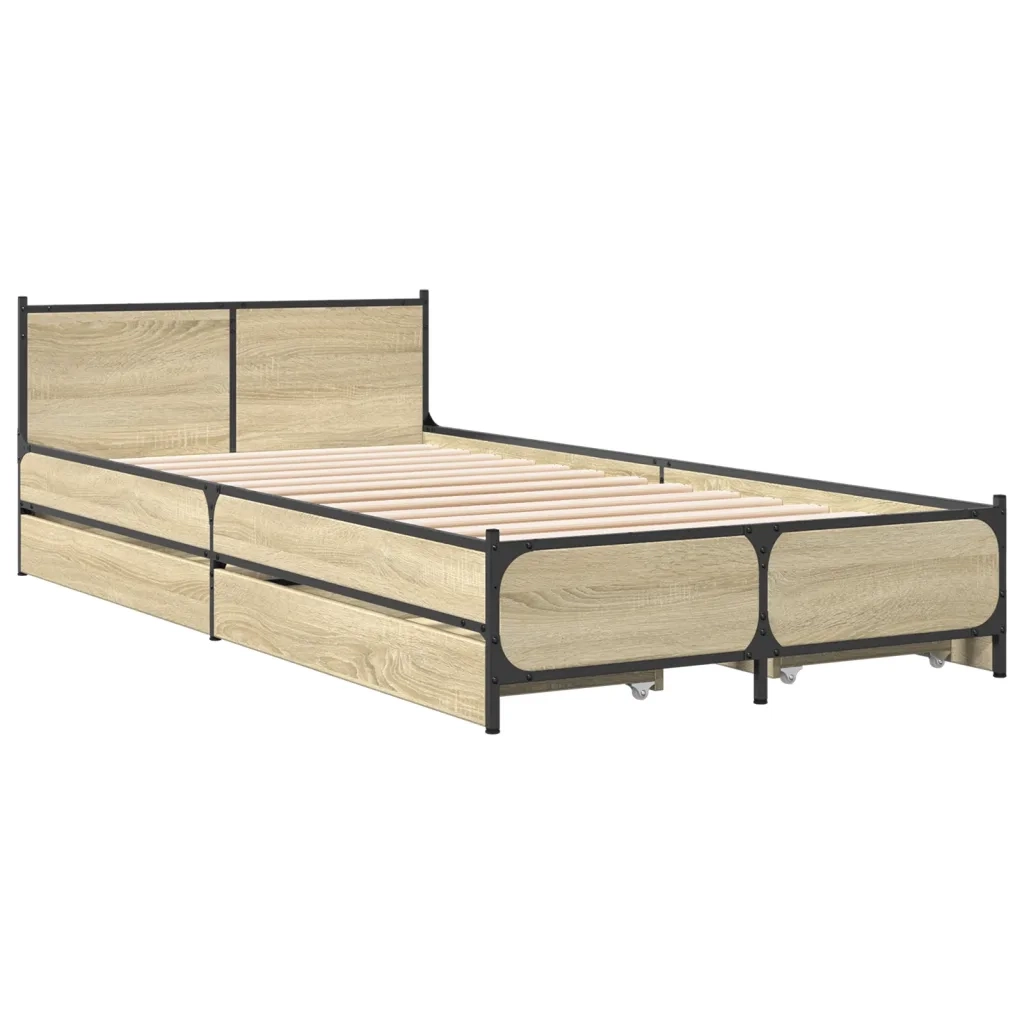 Letto singolo | Letto per adulti | Giroletto Cassetti Rovere Sonoma 75x190 cm Legno Multistrato