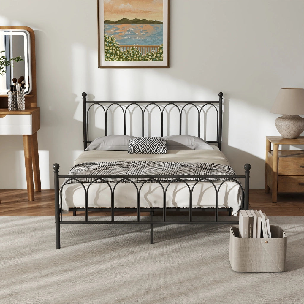 Letto in metallo nero 140x200 cm con rete a doghe e spazio contenitivo