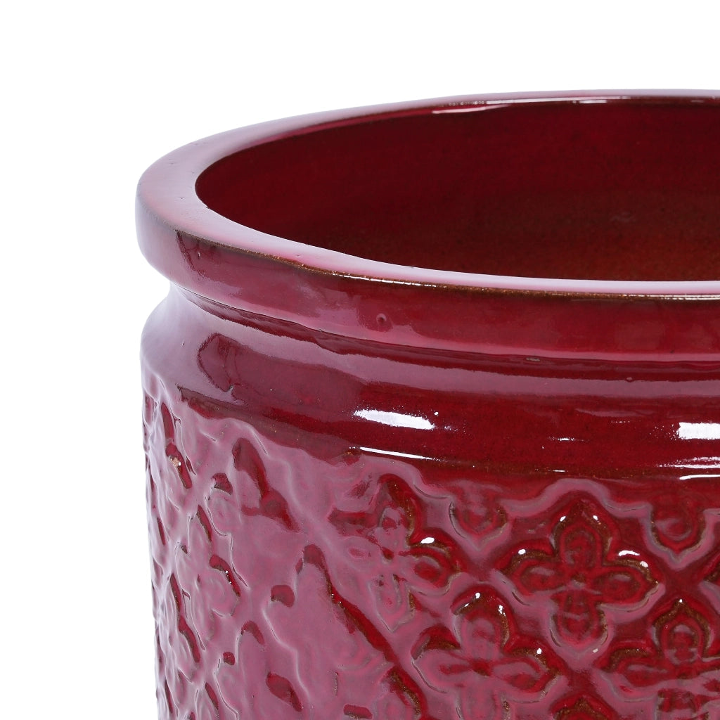 Set di 3 vasi in ceramica smaltata rosso vinaccia, artigianali, per interno ed esterno
