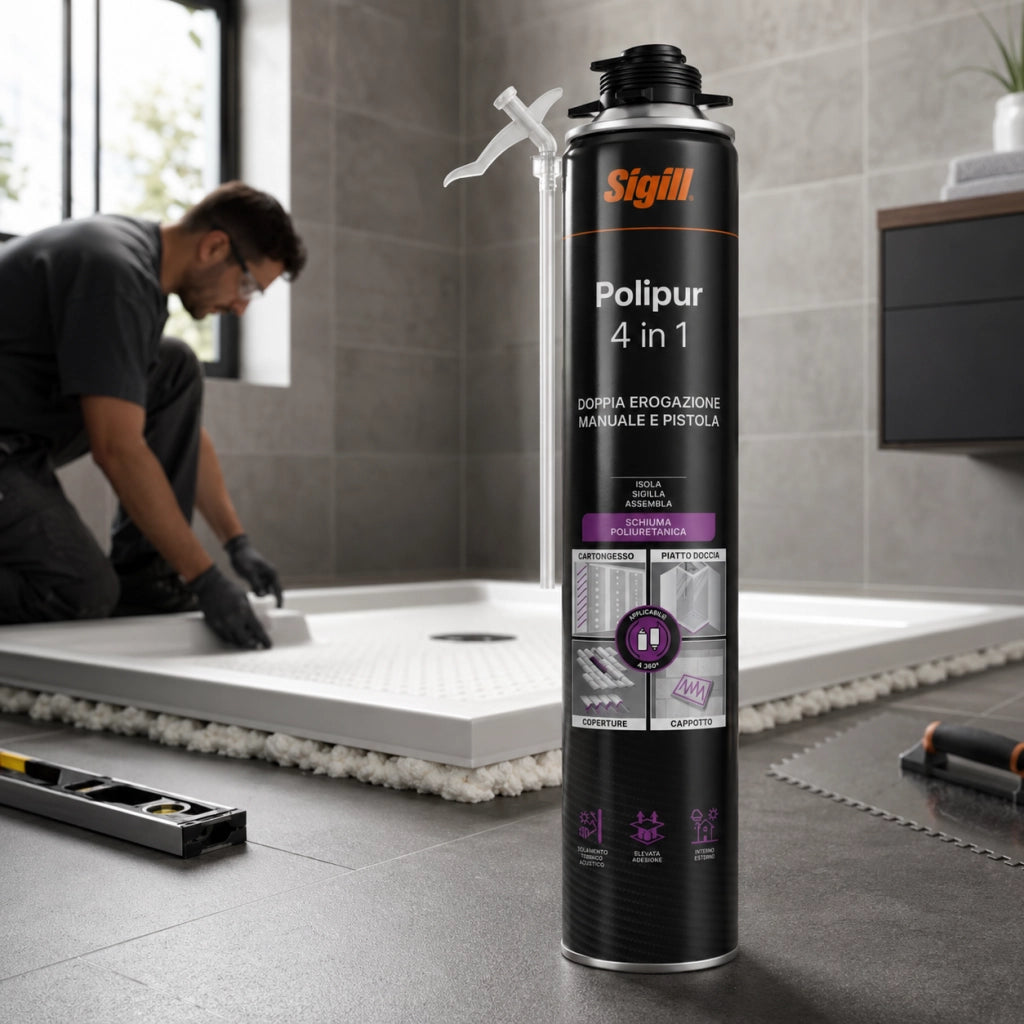 Sigill polipur 4in1 schiuma adesiva per cartongesso cappotto piatto doccia 750ml