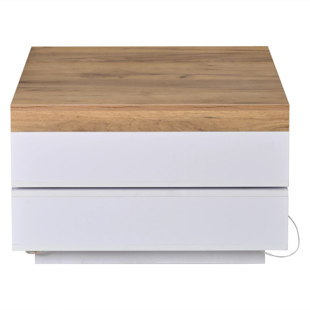 TAVOLO da caffè 65x65x40 cm girevole 360° MDF bianco e legno con LED