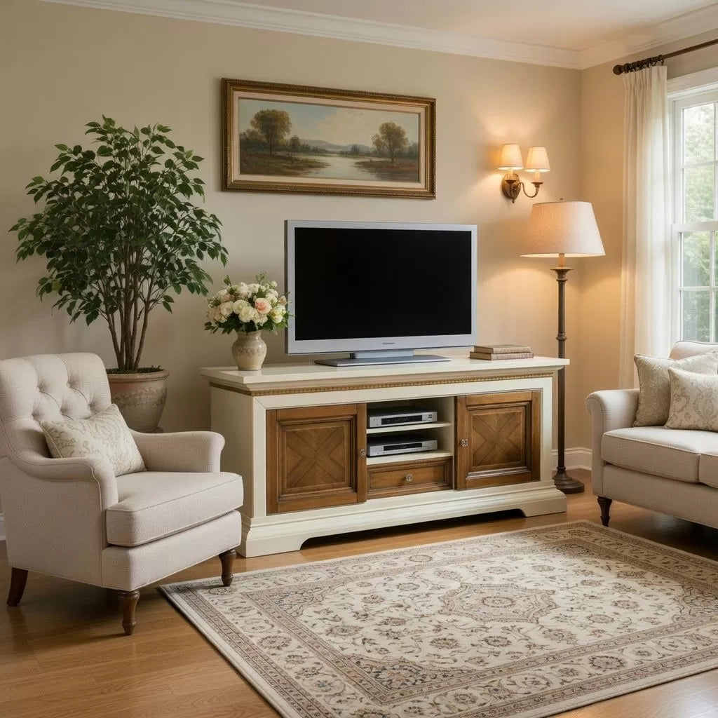 Porta tv in legno arte povera avorio e noce 169x53x75 - Mobili 2G