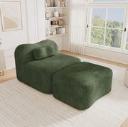 DIVANO Angolare Modulare con Pouf in Velluto Verde