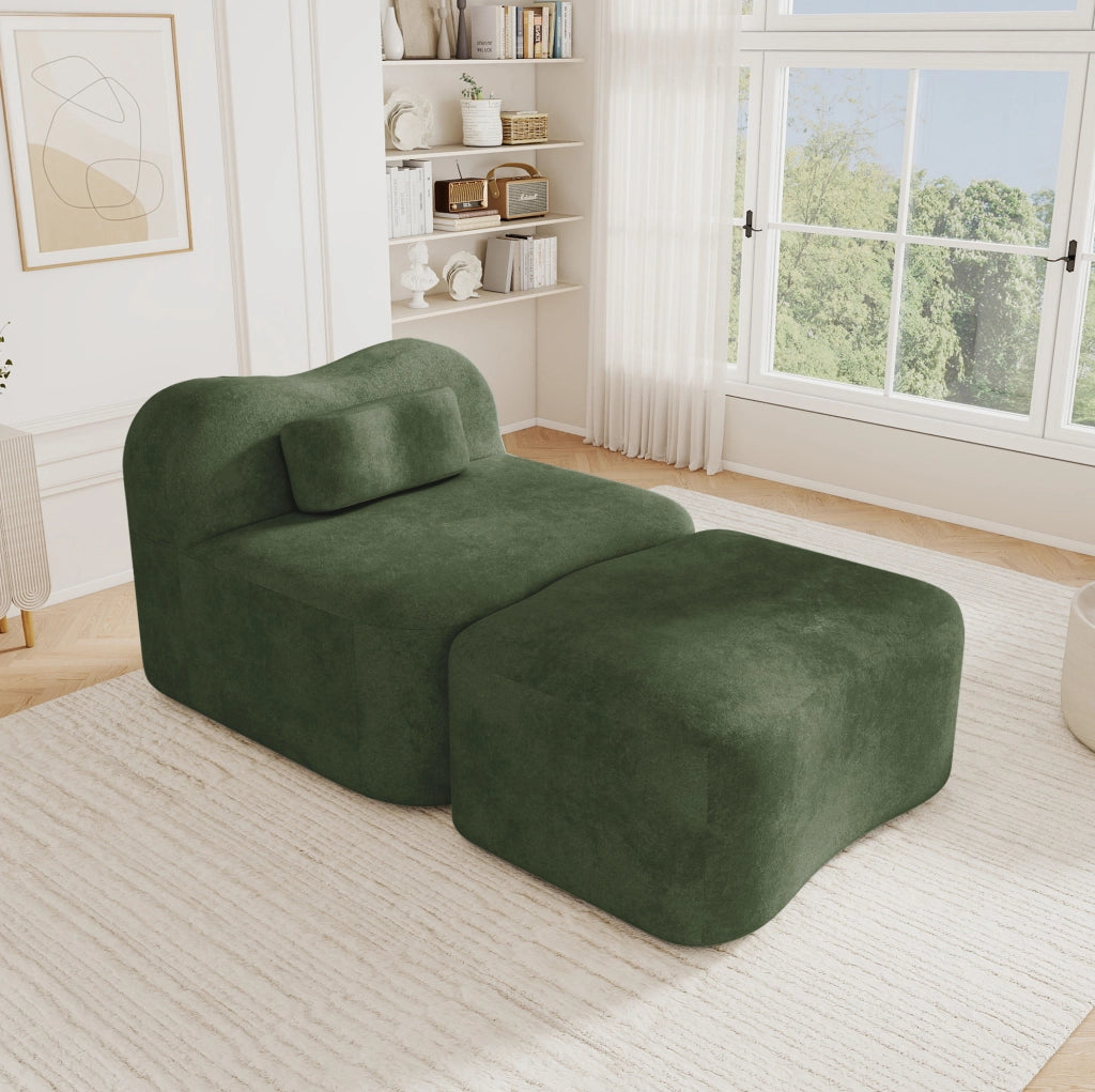 DIVANO Angolare Modulare con Pouf in Velluto Verde