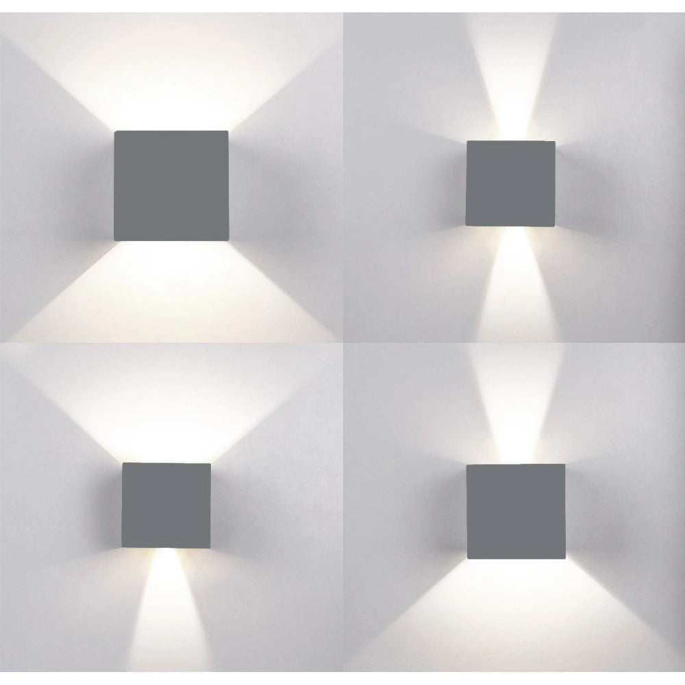 Trade Shop - Applique Led Cubo Grigio Lampada Da Parete 12w 1500l Luce Regolabile Updown Ip65 - -bianco Caldo      -