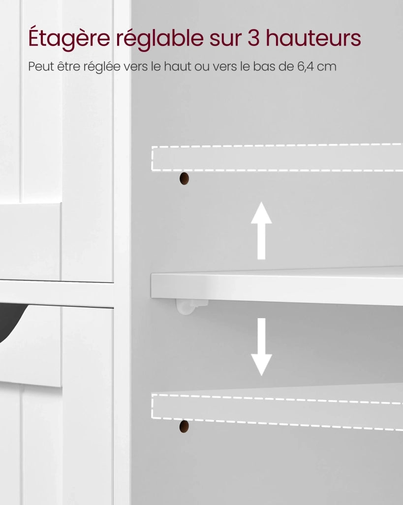 Mobiletto da bagno indipendente 55 x 30 x 81 cm mobile contenitore con 4 cassetti anta singola ripiano regolabile per soggiorno cucina e corridoio bianco 12_0006497
