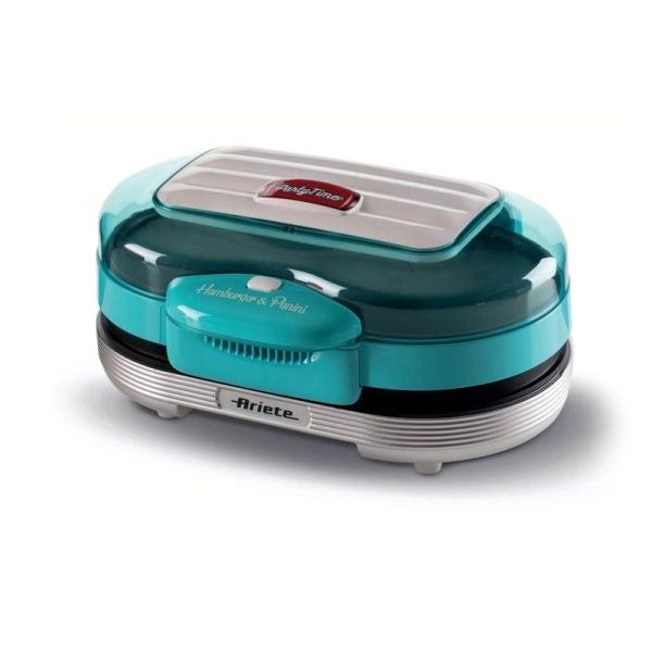 Ariete 205 hamburger maker party time, macchina per fare hamburger, 1200 w, doppie piastre antiaderenti, 2 scomparti, facile da pulire, celeste - ARI0205/01