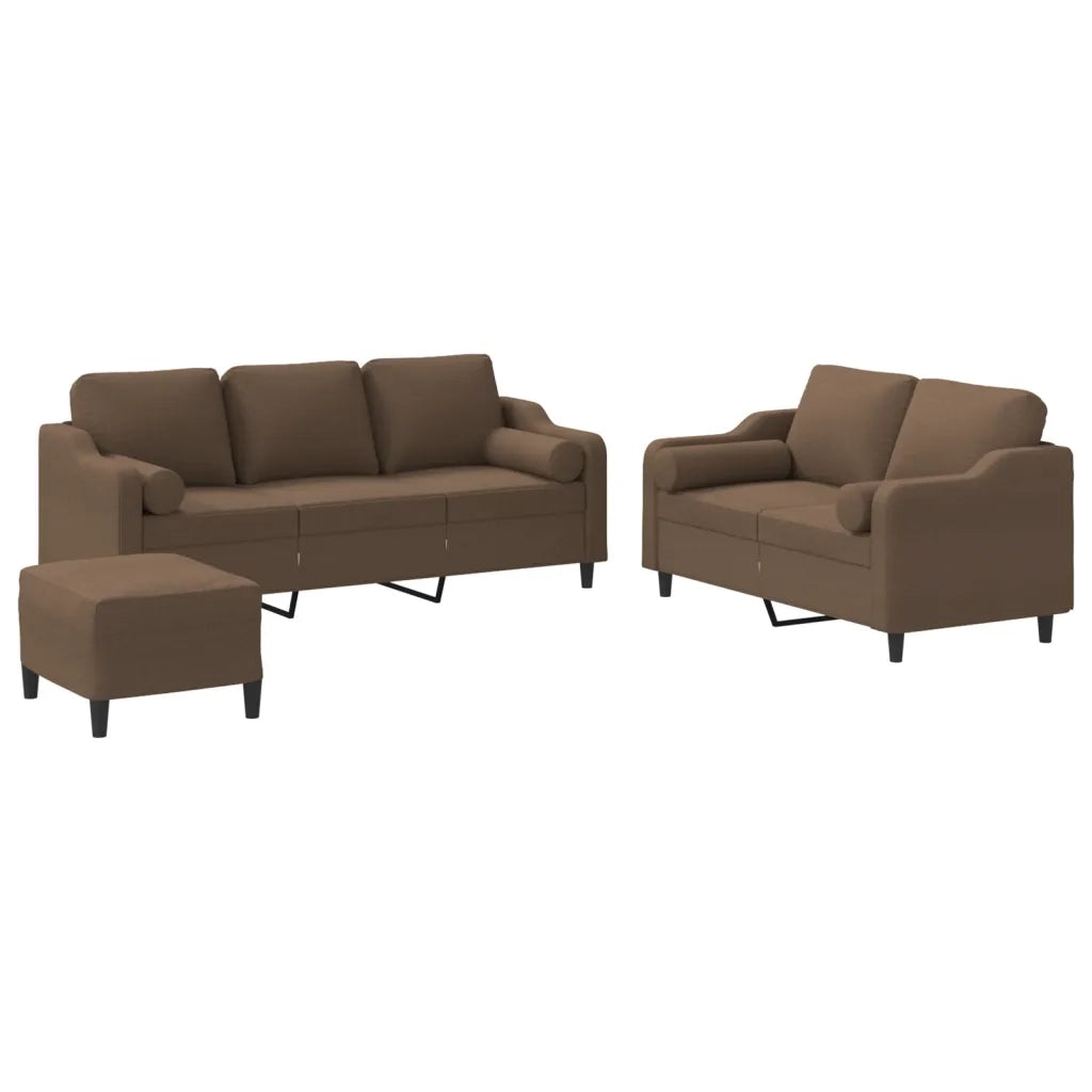 Set di Divani 3 pz con Cuscini Marrone in Tessuto 3201861