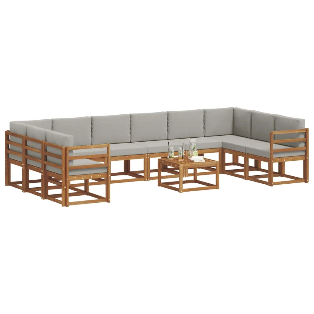 Set di divani da esterno 11 pcs Grigio Naturale e Chiaro