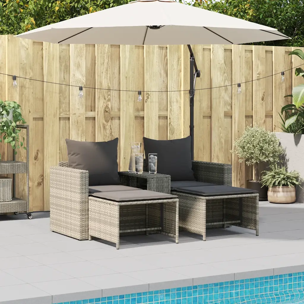 Set Divano da Giardino 5pz | Set Salotto da Giardino con Cuscini Grigio Chiaro Polyrattan