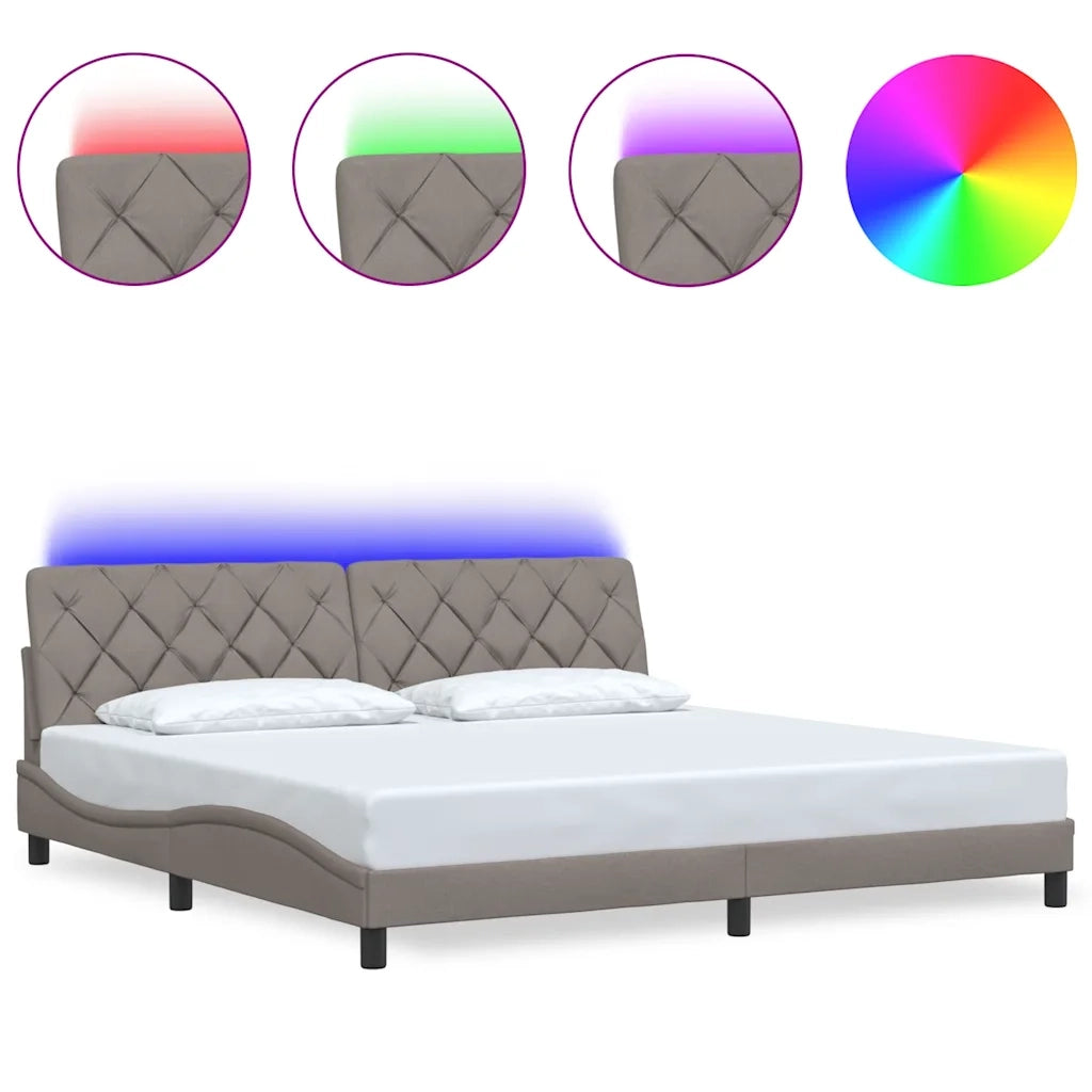 Giroletto con LED senza Materasso-Struttura Letto Tortora 200x200 cm in Tessuto