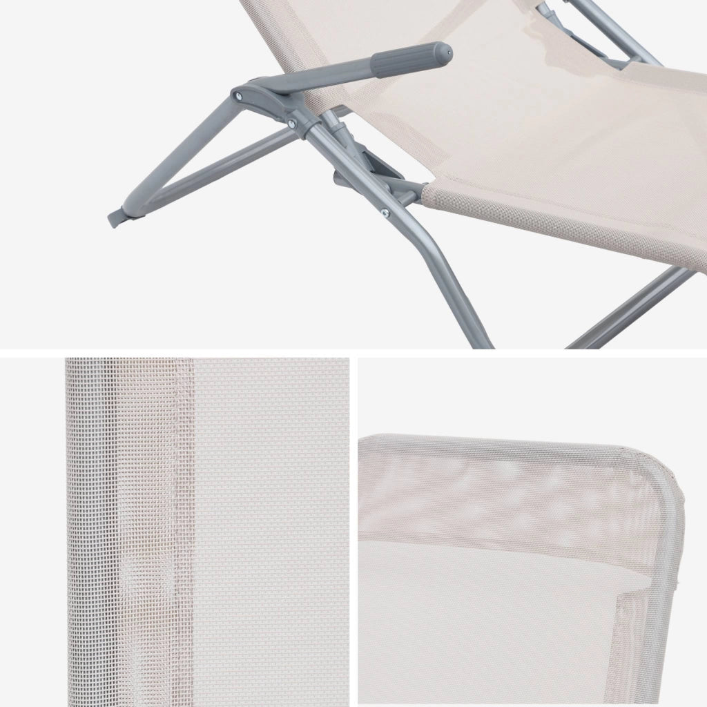 Set 2 lettini prendisole in textilene multiposizione, bianco