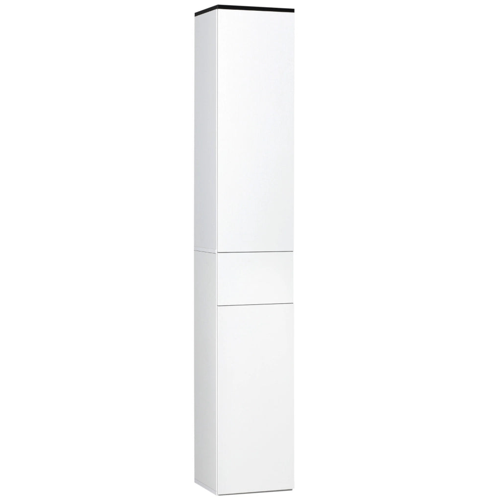 Mobile Bagno con Ripiano Regolabile, 2 Ripiani Chiusi e un Cassetto in Legno, 30x28x180 cm, Bianco