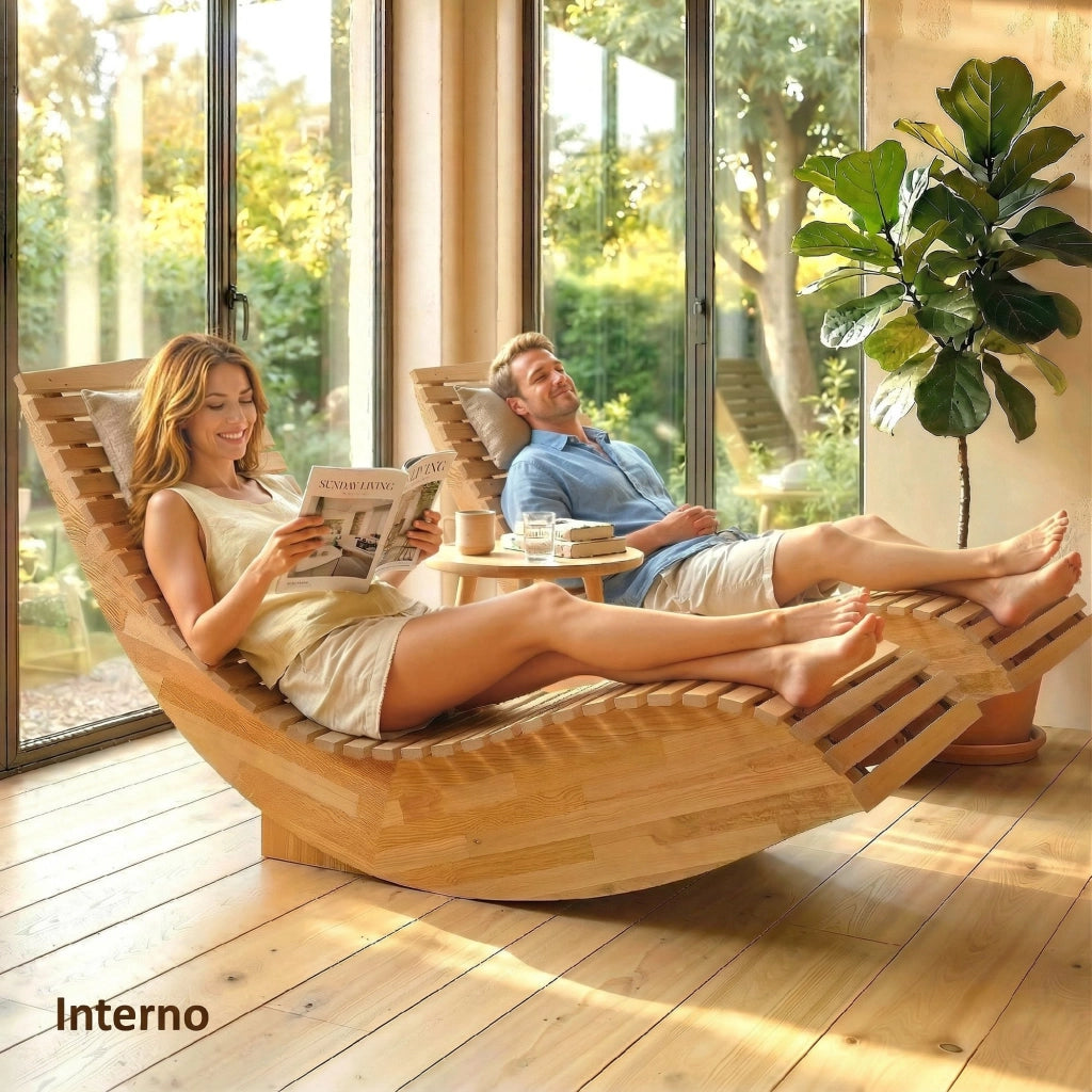 Set di 2 Sdraio a Dondolo 60x156x77 cm Pieghevoli ed Ergonomiche in Legno di Acacia