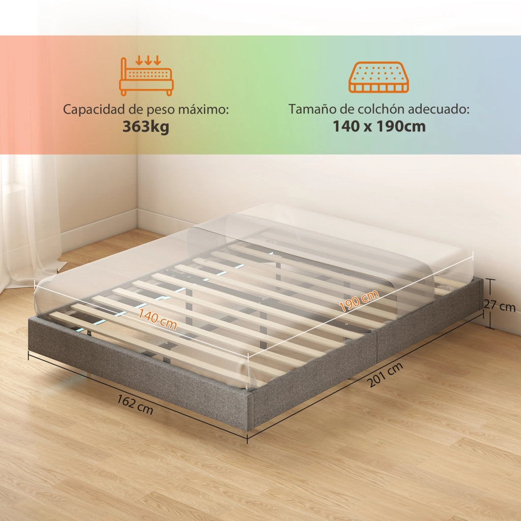 Letto Imbottito con Luci LED e Struttura in Legno ¨C Zephmum ¨C Grigio 140x190 cm