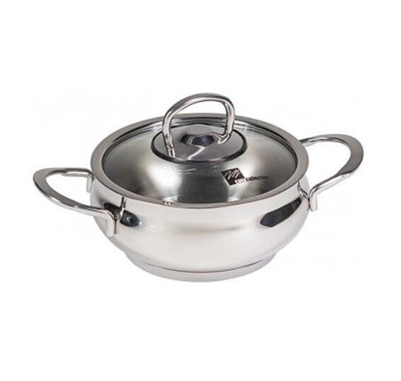 Tegame Tegamino Minicotture in Acciaio Inox con Coperchio in Vetro 14 cm