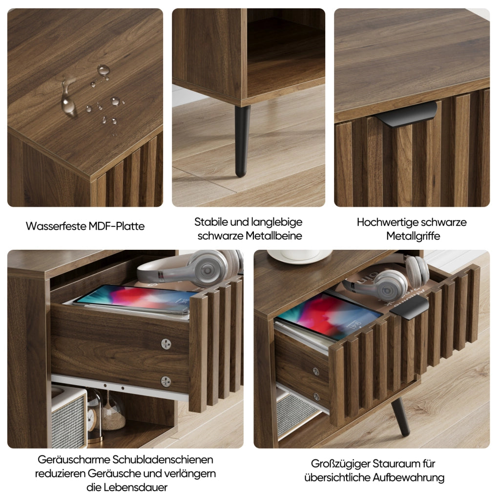 Comodino moderno in MDF effetto noce con cassetto