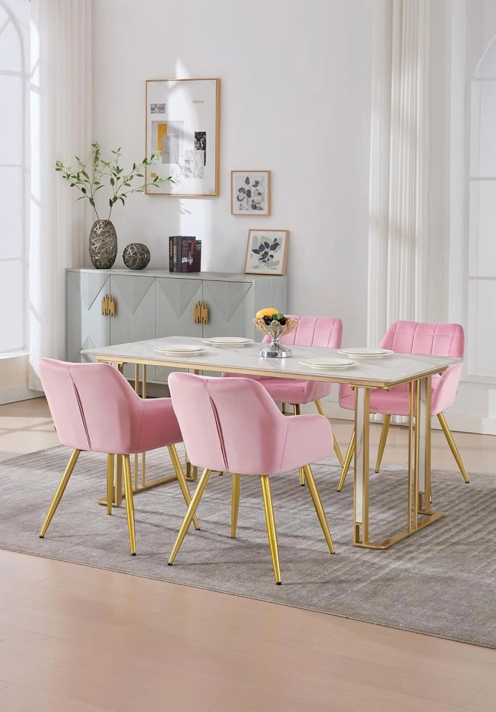 Sedia per Sala da Pranzo Imbottita, Poltroncina in Velluto,Sedia da Cucina con Braccioli e Schienale, Gambe in Metallo, moderne,Rosa, BH232rs-1