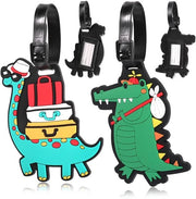 Etichette per bagaglio idonee all'acqua - 2 pezzi - Dinosauri - ID - supporto per adesivo - accessorio per viaggio - silicone morbido - etichetta di identificazione