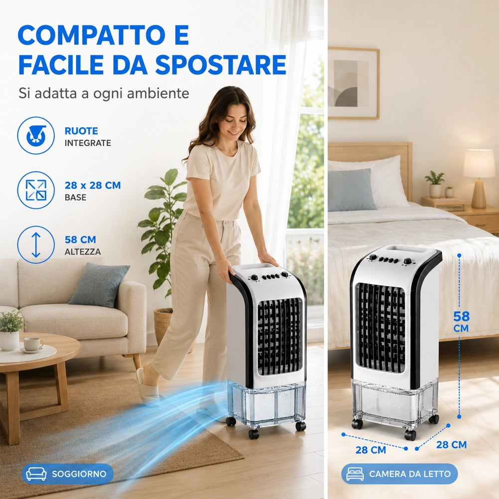 Raffrescatore Nebulizzatore 3in1 4L con 2 Ghiaccioli Potenza 65W 28x28x58 cm