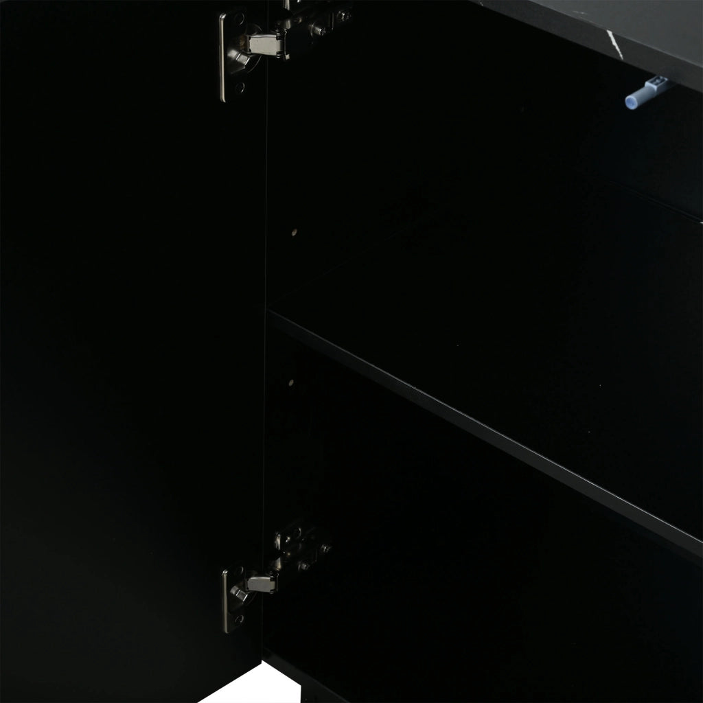 Sideboard da soggiorno con 4 ante, 35 x 140 x 70 cm, nero e oro, in pannello truciolare, con vani interni separati