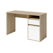 Scrivania BILOU in rovere e bianco - 1 cassetto, 1 porta e 2 nicchie - Design bicolore e spazi di stoccaggio pratici