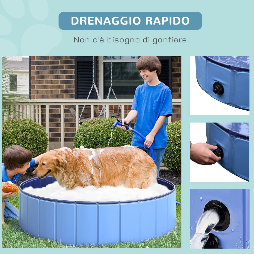 EasyComfort Piscina Pieghevole per Cani in Plastica Bordo Stabile per Animali Domestici Blu 120 x 30 cm (ØxH)
