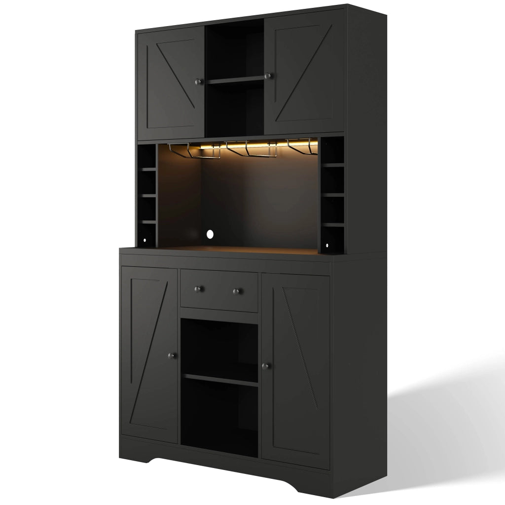 Buffet da cucina alto 180x105x40 cm con LED RGB, prese integrate, cassetto e portasciuggetti