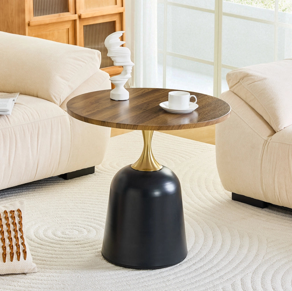 Tavolino rotondo con struttura in metallo; 70 × 69 × 40 cm; melamina noce e nero
