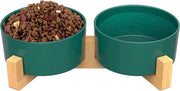 Bacile ceramici con base in bambù elevata per cani e gatti, da utilizzare come ciotola per cibo o acqua, ciotola per gatti, antiscivolo, lavabile in lavastoviglie (2 x - 850 ml, verde)