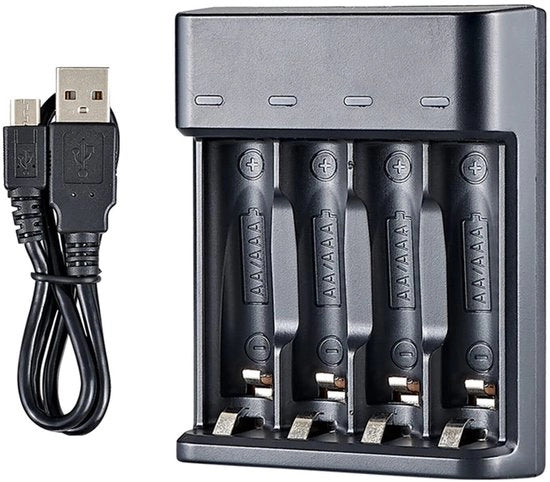 Caricatore batterie - 4 ingressi - Compacto e portatile - Accu caricatore USB - Adatto per batterie AA/AAA - Professionale e efficiente