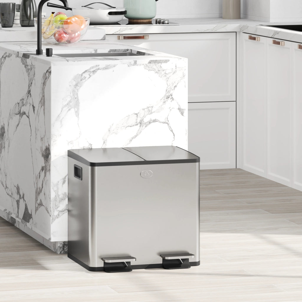 Cestino Acciaio Inox 2x15L Pedale ¨C zephmum ¨C Argento