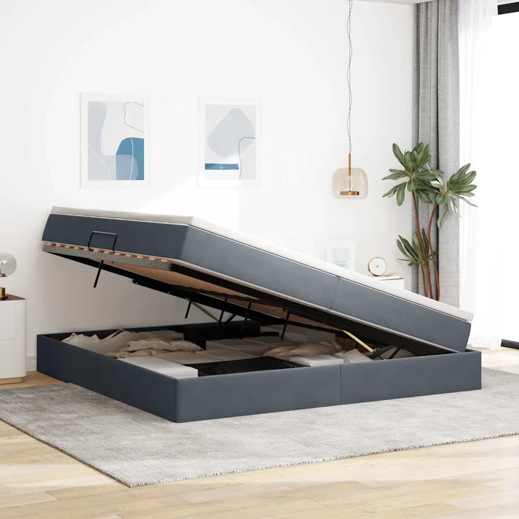 Letto con contenitore e materasso Grigio scuro 200 x 200 cm