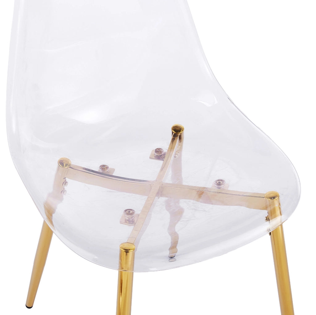 Set di 4 Sedie da Pranzo in Acrilico Trasparente con Gambe Dorate Moderne
