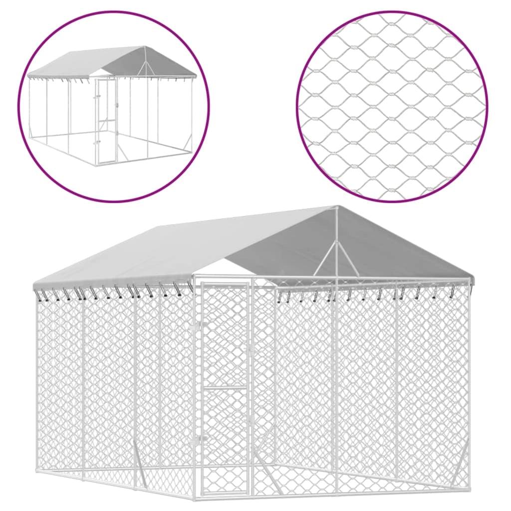 Cuccia/gabbia/recinto/zaino per animali da esterno con tetto argentato 3 x 4,5 x 2,5 m Argento 02_0041900