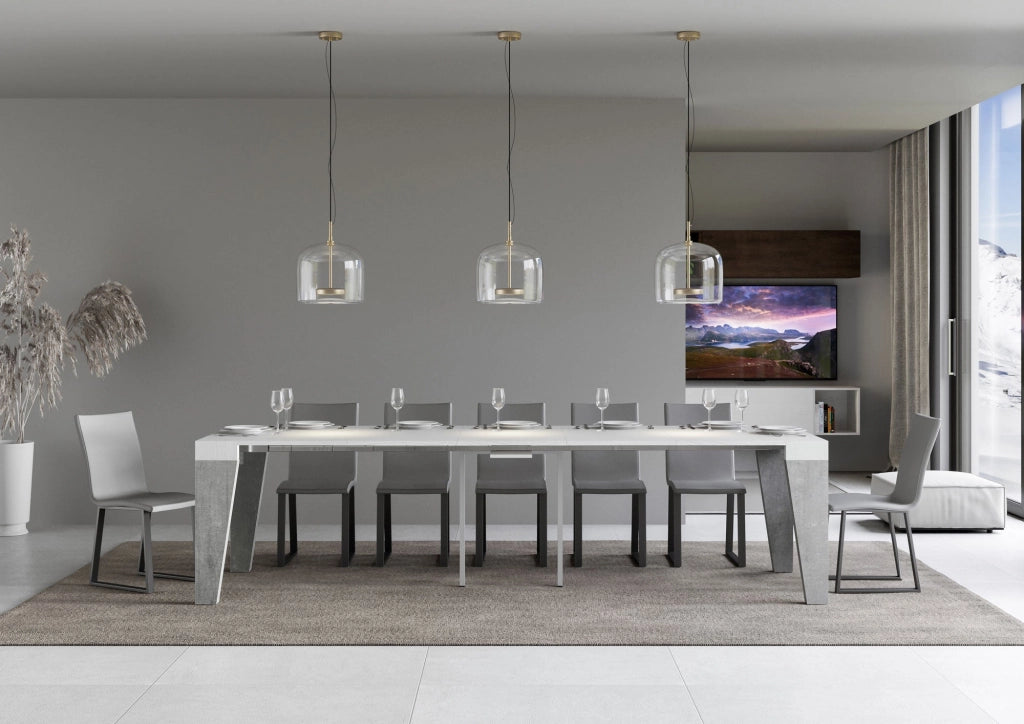 Consolle Allungabile 90-300x40x77 cm in Nobilitato Bianco e Grigio