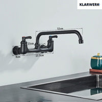 ALEX | rubinetto miscelatore catering rubinetto a parete nero | professionale da cucina in acciaio inox lungo e piatto| acqua ristorante bocca dritta