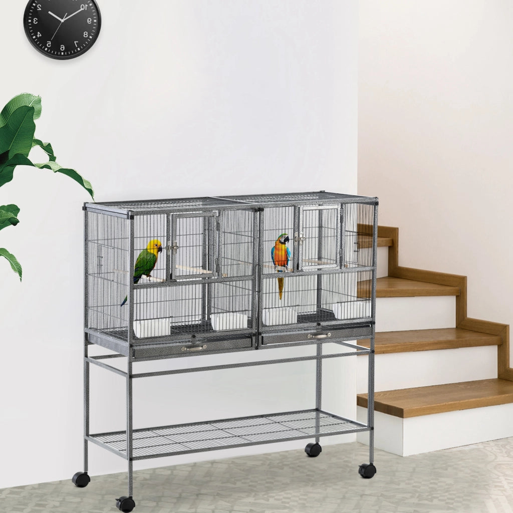 Gabbia per Uccelli con Ruote ¨C zephmum ¨C Grigio 95x45.5x102 cm