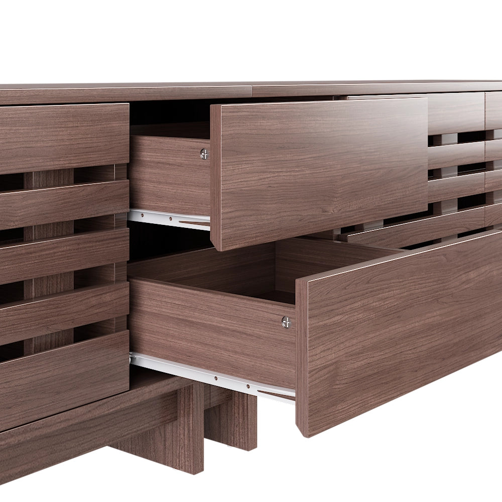 Mobile TV con 2 cassetti; 4 ante e 6 vani; passacavi - per soggiorno - 200×39.5×55 cm - in MDF - noce