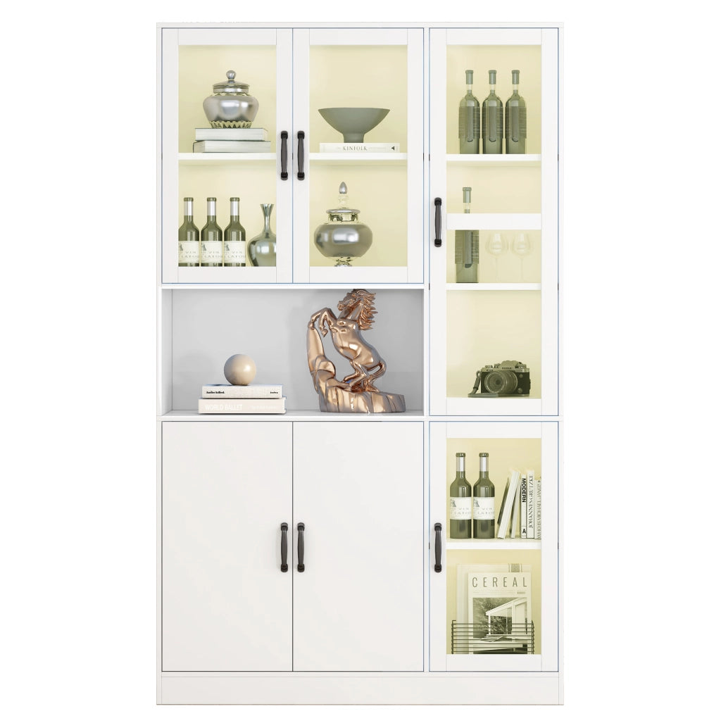 Vetrina libreria bianca LED 120x40x200 cm con 9 vani