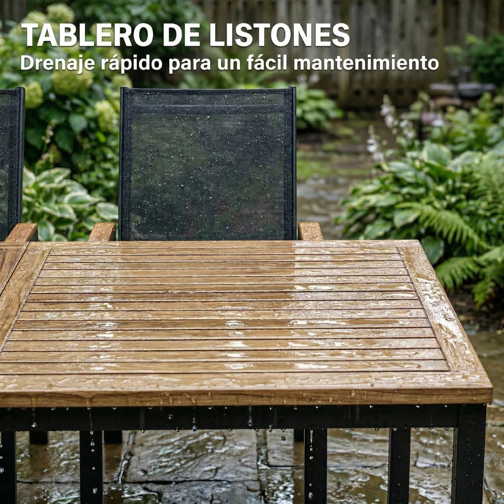 Set da pranzo per giardino con tavolo in legno e 6 sedie in polyrattan ¨C zephmum ¨C nero