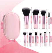 Set di pennelli per trucco - 10 pezzi - Pennelli per trucco mini - Set di trucco portatile - Borsa di stoccaggio - Rosa - Dimensioni 18 x 13,5 x 2 cm