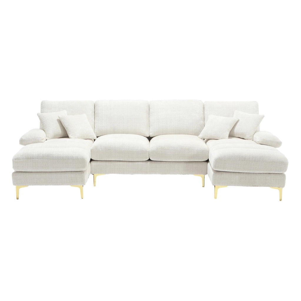Divano a U 272x136x88 cm con due sedute reclinabili in chenille beige