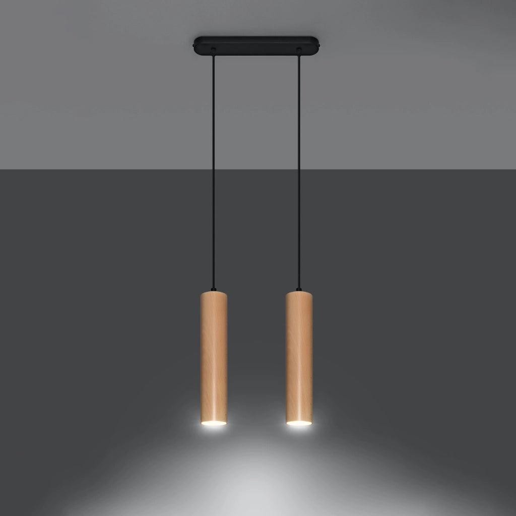 Lampada tubolare in legno LINO Peach Puff a 2 luci, stile scandinavo, IP20