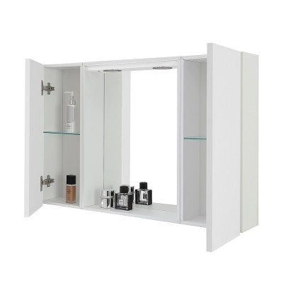 Specchio contenitore LED 91x61 cm bianco lucido con pensili laterali Desya