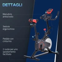 Cyclette da Casa con Resistenza Regolabile, Cyclette Professionale da Camera con Sella e Manubrio Regolabile, Monitor LCD, Sensore Battito Cardiaco Porta Celullare e Volano 6kg, Max.100kg