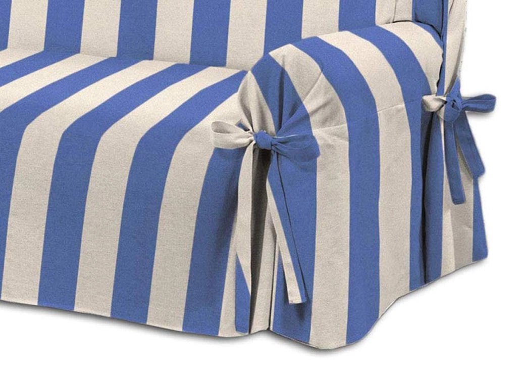 Copridivano Fodera Telo Protezione Divano Con Laccetti Fiocco Dis Riga Larga Blu - 3 Posti - Blu