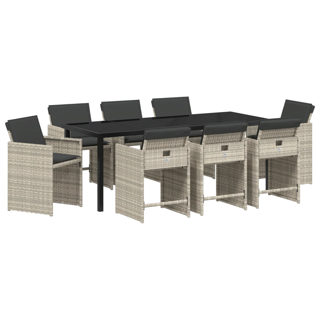 Set di mobili da pranzo da giardino con 9 pezzi e cuscini Grigio chiaro Rattan PE