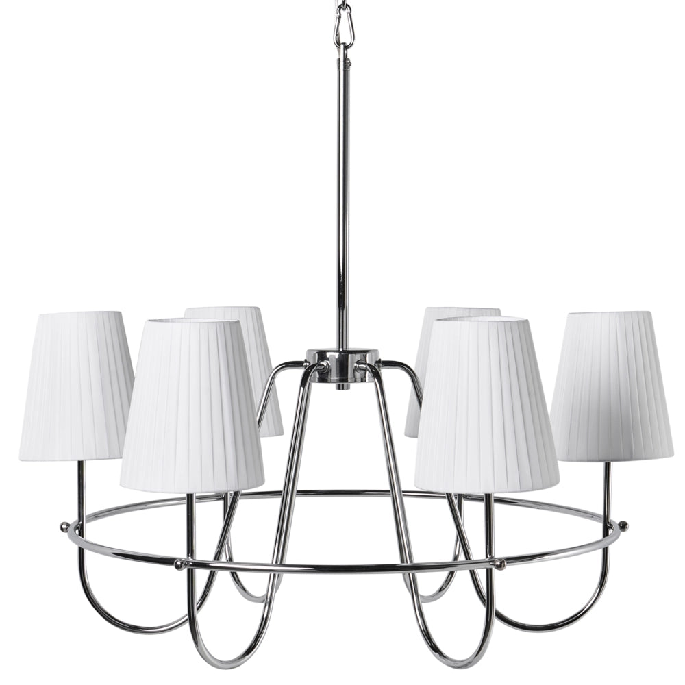 Lampadario a 6 luci in stile tradizionale per soggiorno e sala da pranzo con base in metallo e paralumi in tessuto argento